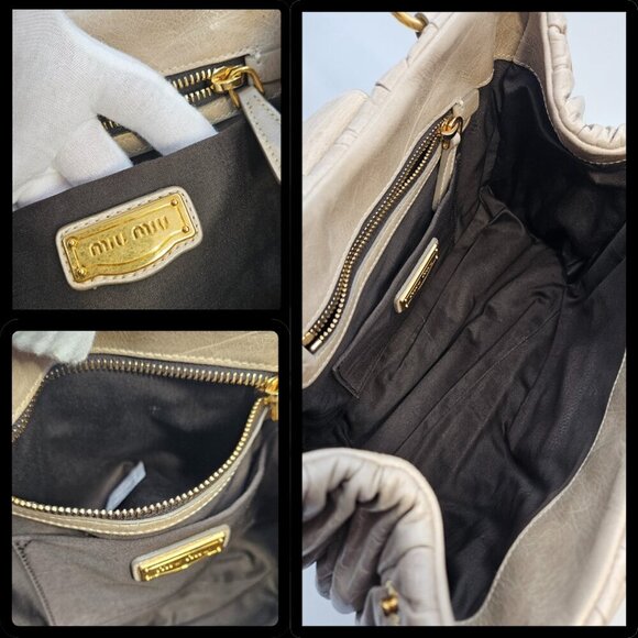 Miu Miu  Matelassé Beige Leather Two-Way Bag - Picture 14 of 17